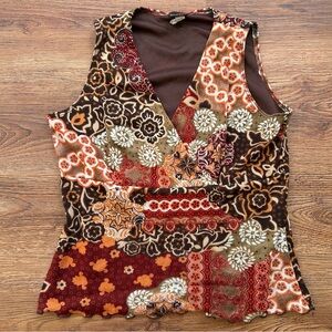 Vintage Studio Y Multicolor Patchwork Boho Sleeveless Floral 60s 70s Blouse